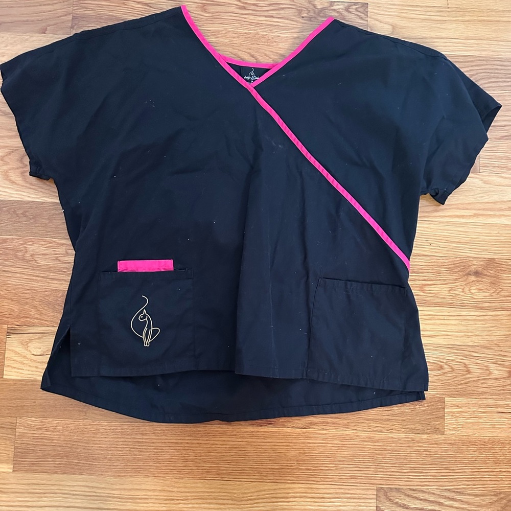 Baby Phat Scrubs Top- black with fuchsia piping, gently worn
